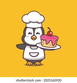 cute penguin chef. cute vector design character. Vector isolated flat illustration for poster, brochure, web, mascot, sticker, logo and icon.