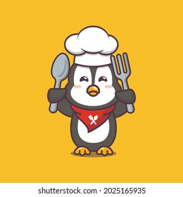 cute penguin chef. cute vector design character. Vector isolated flat illustration for poster, brochure, web, mascot, sticker, logo and icon.