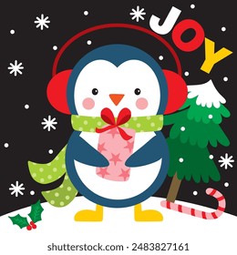 Cute Penguin For Christmas Card or Bag design