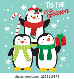 Cute Penguin For Christmas Card or Bag design