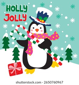Cute Penguin For Christmas Card or Bag design
