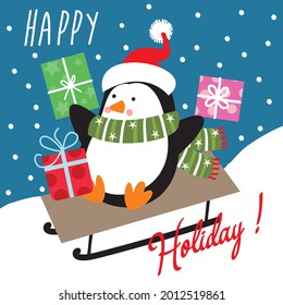 Cute penguin for christmas card, gift bag or box design