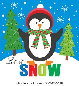 Cute penguin for christmas card, gift bag or box design