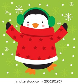 Cute penguin for christmas card, gift bag or box design