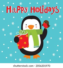 Cute penguin for christmas card, gift bag or box design