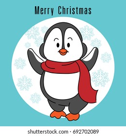 Cute Penguin Christmas Card Vector