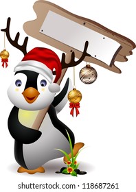 cute penguin christmas cartoon with blank board