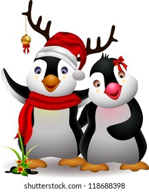 cute penguin christmas cartoon couple with love