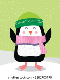 Cute Penguin, cute Christmas character, vector illustration