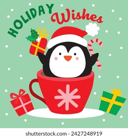 Cute Penguin in The Christmas Cup