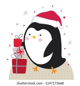 Cute penguin with Christmas gift