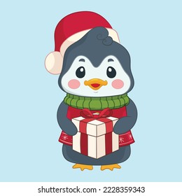 pingüino lindo con regalo de navidad