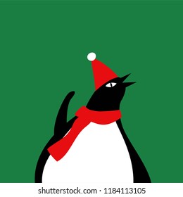 Cute penguin with a Christmas hat cartoon vector