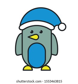 cute penguin with christmas hat character vector illustration design