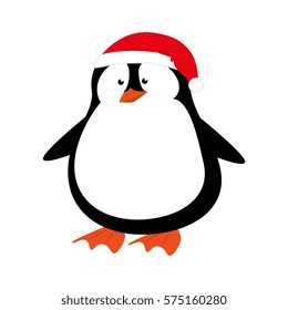 cute penguin with christmas hat isolated icon