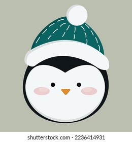 cute penguin in a christmas hat, merry christmas