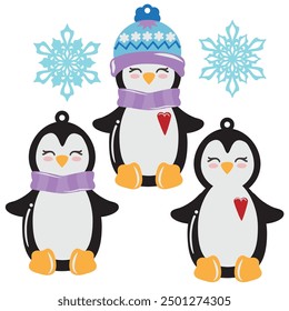 Cute penguin Christmas ornament vector cartoon illustration