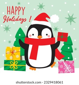Cute Penguin With Christmas Presents