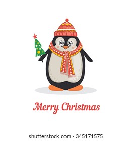 Cute Penguin with Christmas tree
