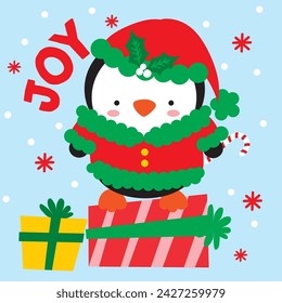 Cute Penguin in The Christmas Winter