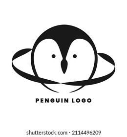 Cute penguin circle black simple logo icon