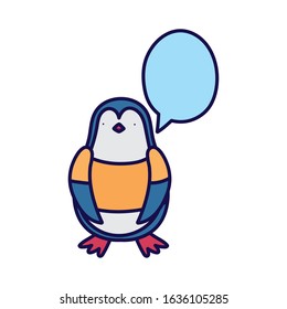 cute penguin with clothes speech bubble cartoon on white background vector illustration