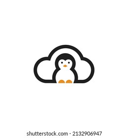 Cute penguin cloud internet company business logo template