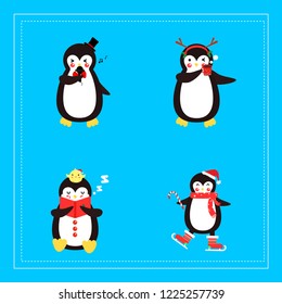 cute penguin collection set cartoon vector.