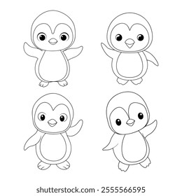 Cute penguin collections lineart Coloring Page for Kids.