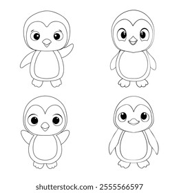 Cute penguin collections lineart Coloring Page for Kids.