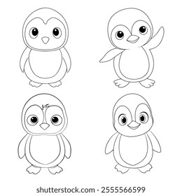 Cute penguin collections lineart Coloring Page for Kids.