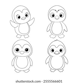 Cute penguin collections lineart Coloring Page for Kids.