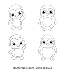 Cute penguin collections lineart Coloring Page for Kids.