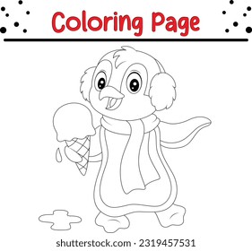 Cute Penguin coloring page. Penguin Coloring book line art Illustration
