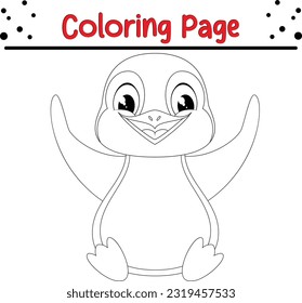 Cute Penguin coloring page. Penguin Coloring book line art Illustration
