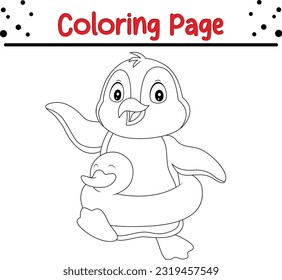 Cute Penguin coloring page. Penguin Coloring book line art Illustration