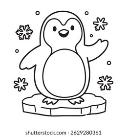 Cute Penguin Coloring Page with Snowflakes