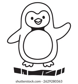 Cute Penguin Coloring Page with Snowflakes