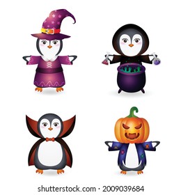 cute penguin with costume halloween character collection