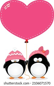 Cute Penguin couple With Heart Balloon