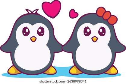 Cute penguin couple in love.