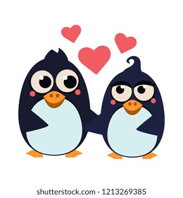 Cute Penguin Couple in Love. Vector Illustration