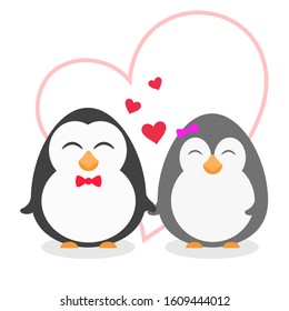 Cute Penguin Couple on White Background