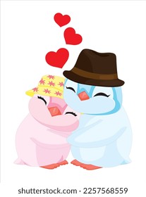 Cute Penguin Couple Valentine Vector
