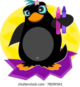 Cute Penguin with Crayons