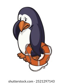 Cute Penguin Crying holding swimming tube
