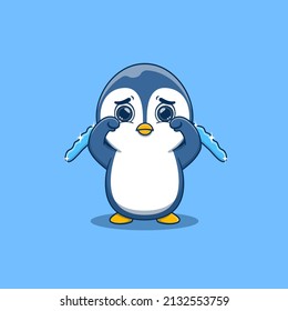 cute penguin crying with tears