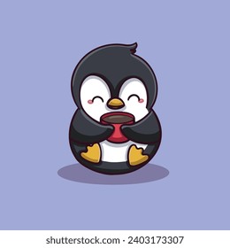 cute penguin with a cup of coffee