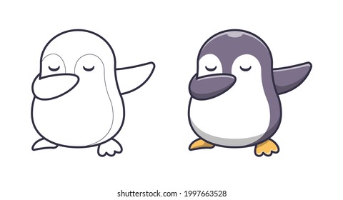 Cute penguin is dabbing cartoon coloring pages for kids