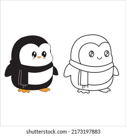 Cute penguin dabbing cartoon icon illustration. animal pose icon isolated . flat cartoon style And coloring page  